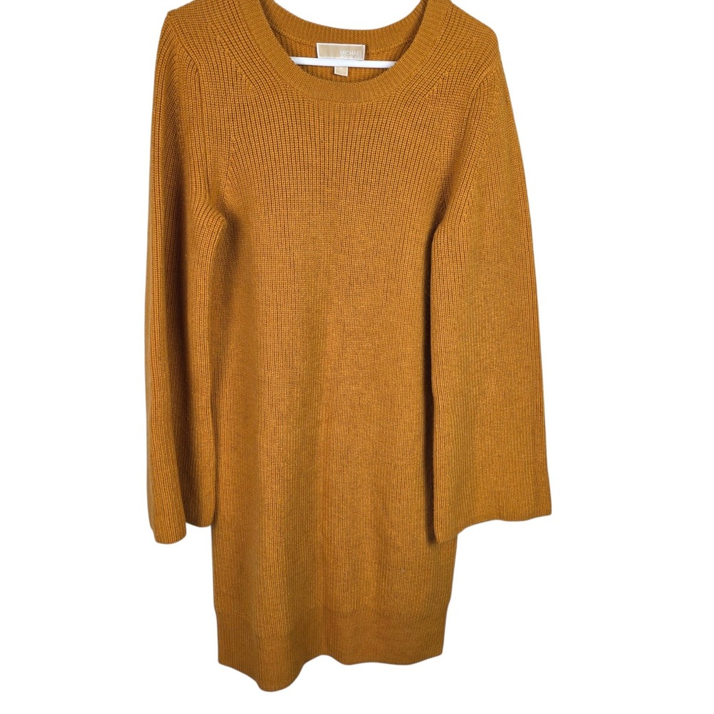 Michael Kors Sweater Dress Womens M Mustard Yellow Good Lamb Wool Alpaca